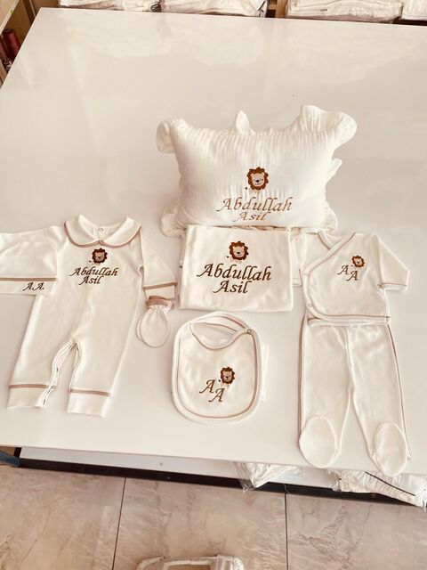Aslan desenli erkek bebek hastane çıkışı seti